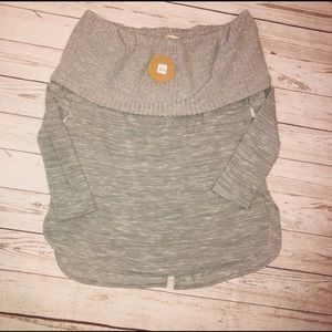 Essue gray off the shoulder open back top sm